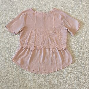 Ann Taylor LOFT Pink Short Sleeve Top Blouse Dressy Short Sleeve Womens size XS